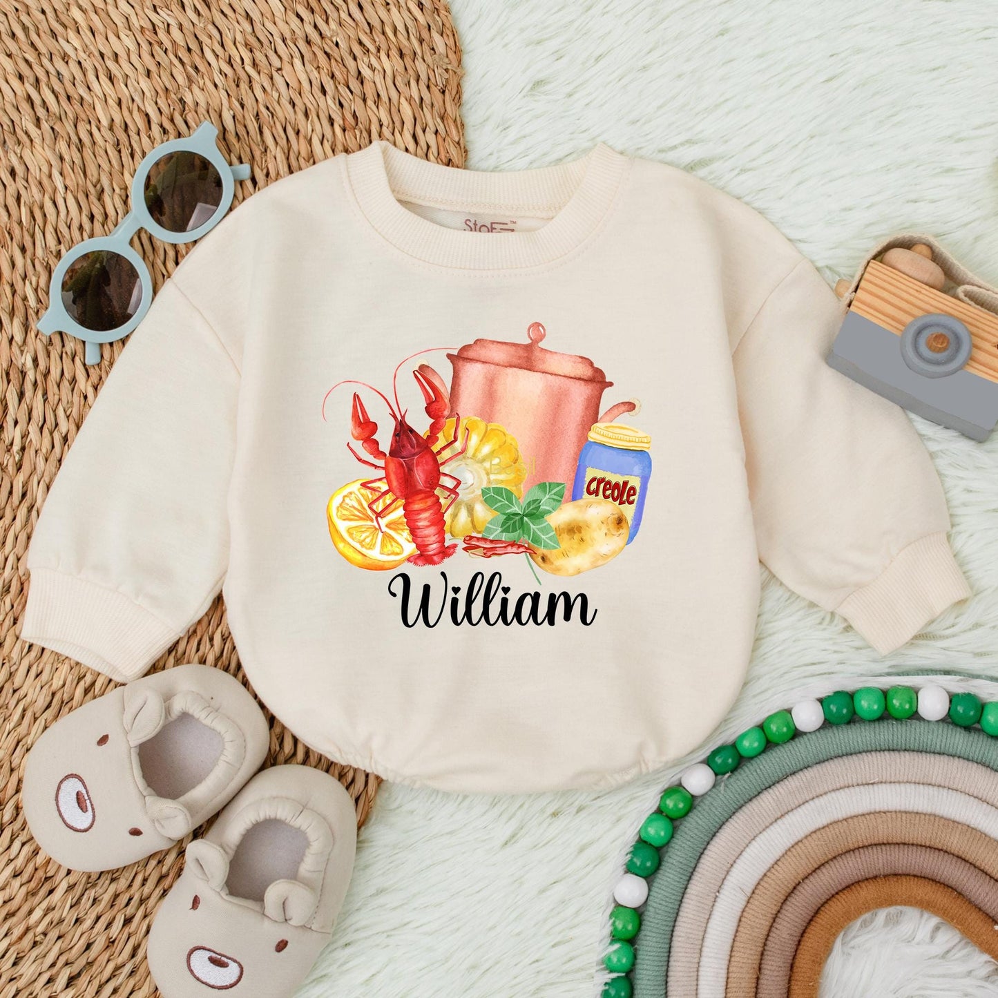 Personalized Crawfish Name Bubble Romper Baby Girl Clothes Crawfish Boil Season Outfit Baby Shower Gift for Daddy's Girl