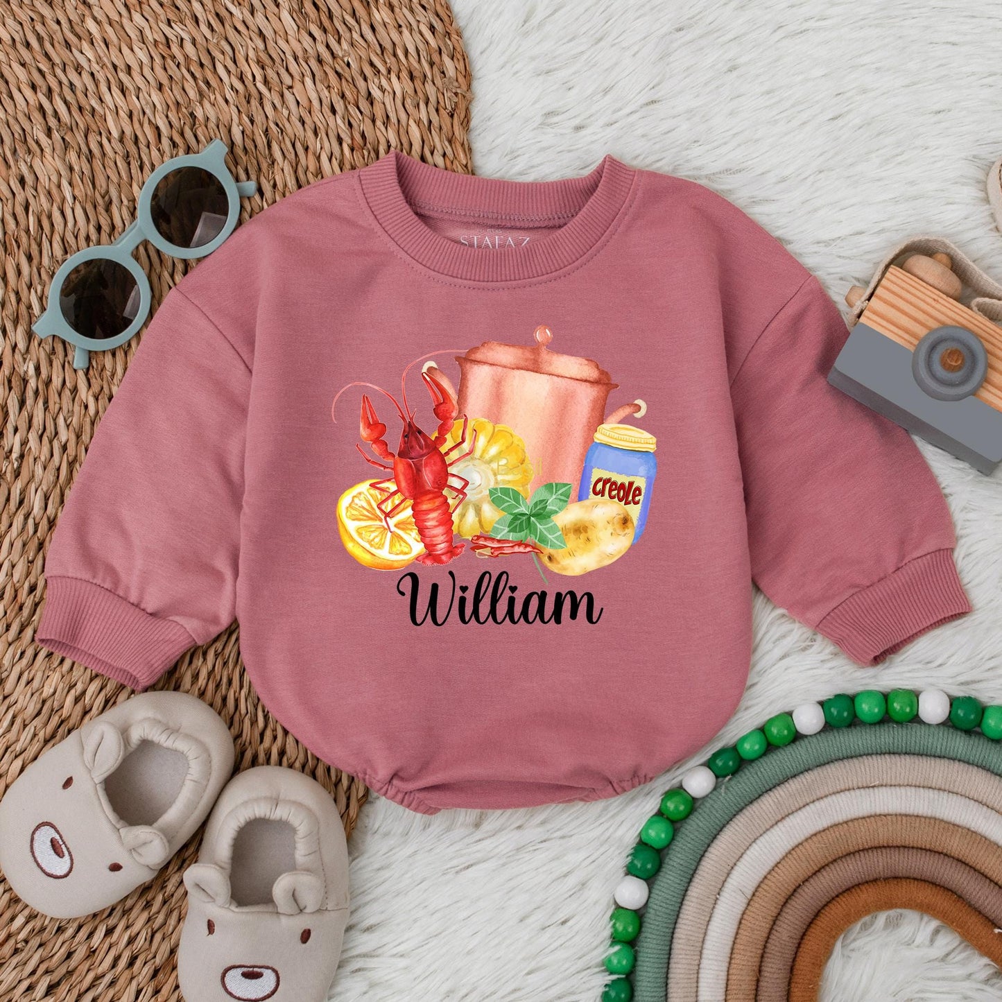Personalized Crawfish Name Bubble Romper Baby Girl Clothes Crawfish Boil Season Outfit Baby Shower Gift for Daddy's Girl