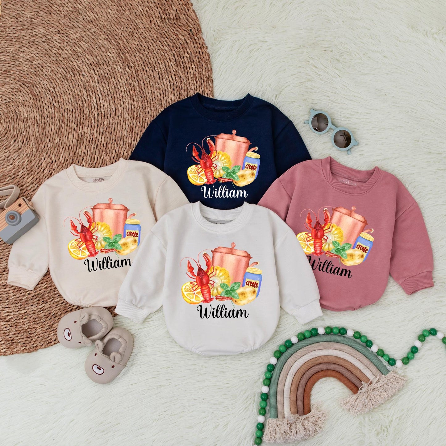 Personalized Crawfish Name Bubble Romper Baby Girl Clothes Crawfish Boil Season Outfit Baby Shower Gift for Daddy's Girl