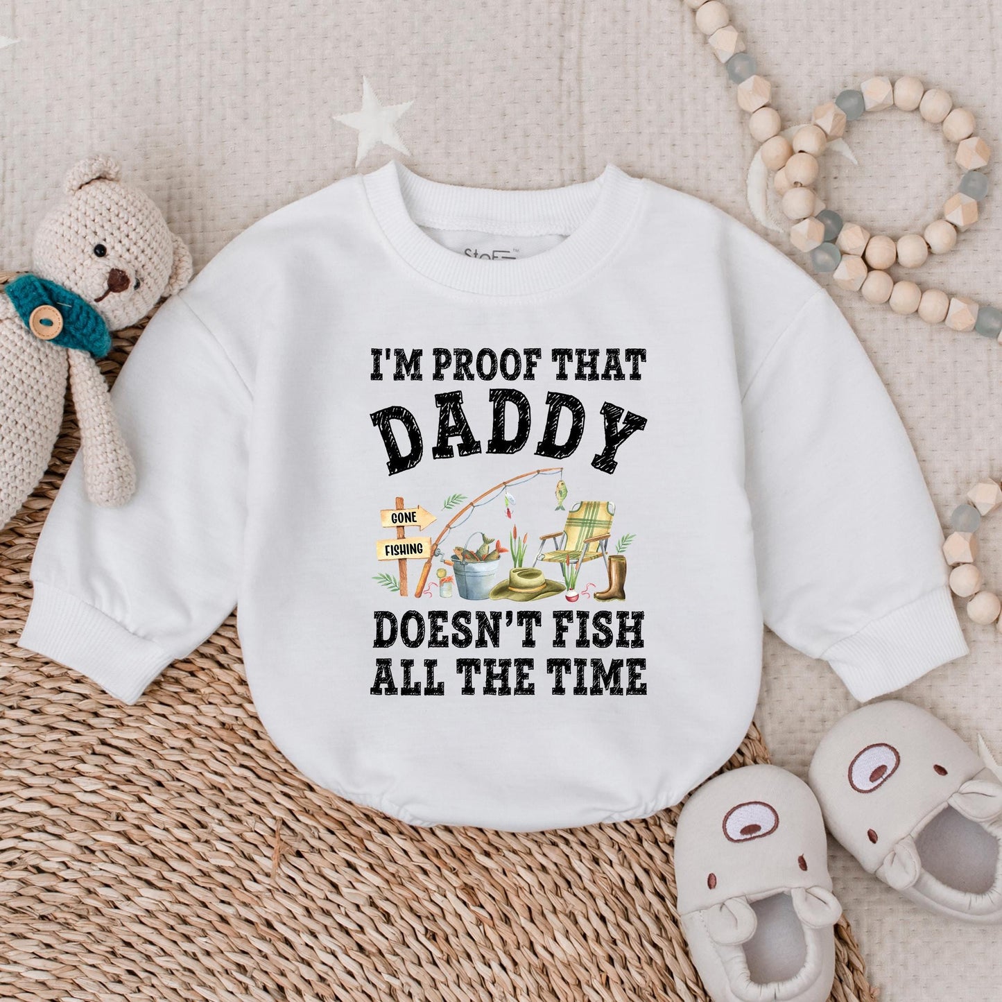 I'm Proof Daddy Doesn't Fish All the Time Bubble Romper Baby Boy Outfit Funny Fishing Bodysuit Gift for Dad Father's Day Newborn