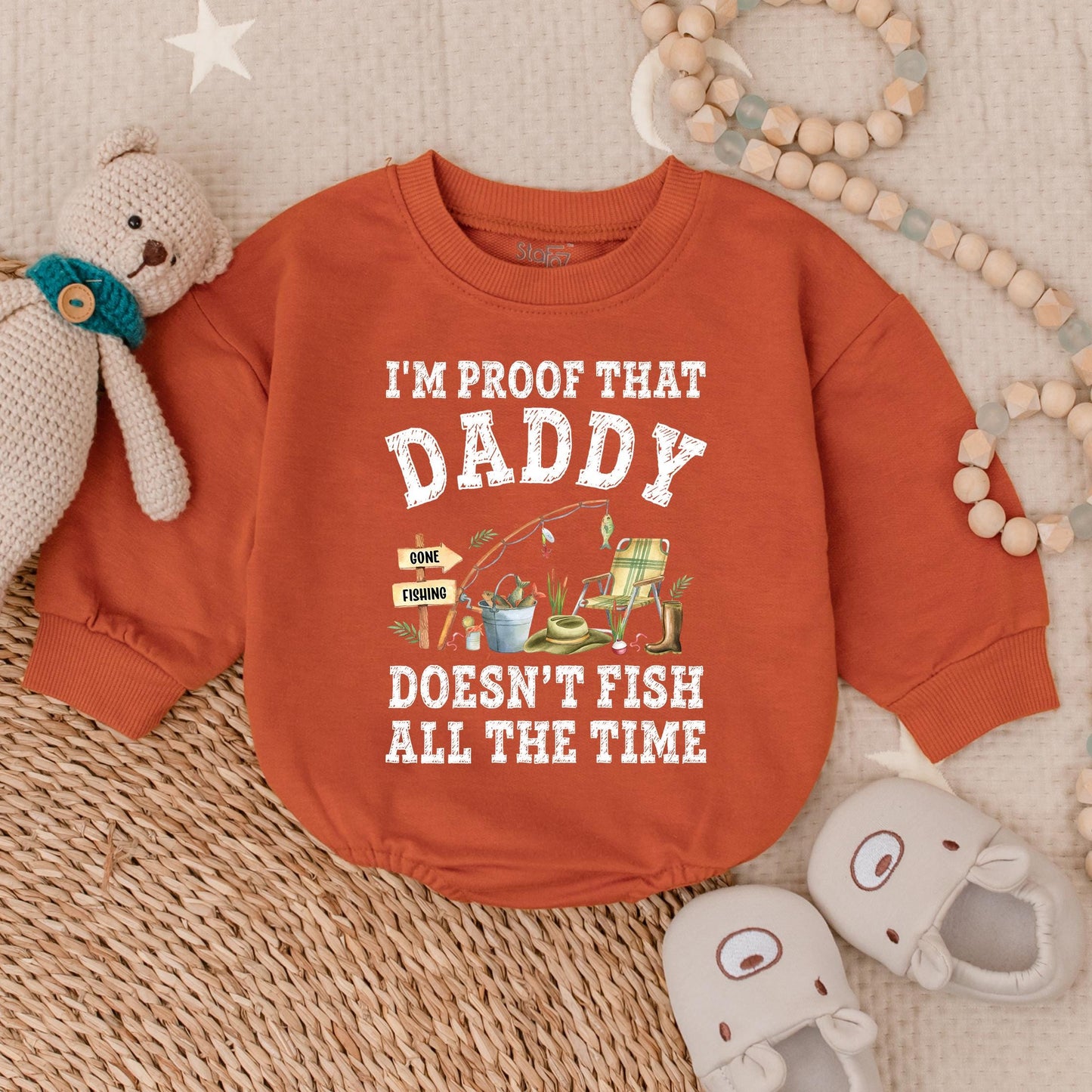 I'm Proof Daddy Doesn't Fish All the Time Bubble Romper Baby Boy Outfit Funny Fishing Bodysuit Gift for Dad Father's Day Newborn