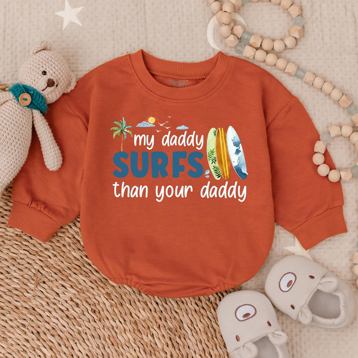 My Daddy Surfs Better Than Your Daddy Funny Baby Bubble Romper Summer Beach Outfit Gift for Surfer Dad Newborn Boy Bodysuit