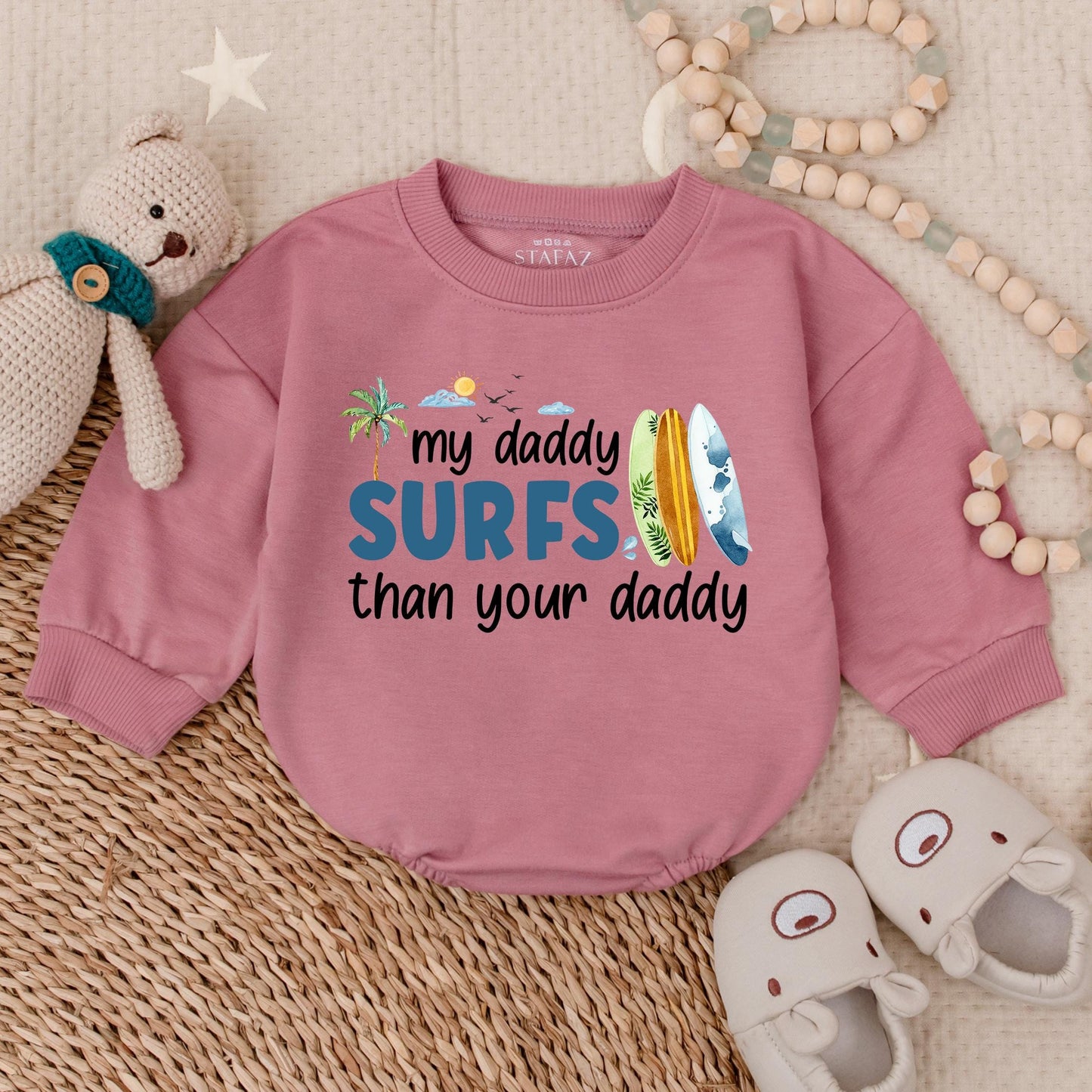 My Daddy Surfs Better Than Your Daddy Funny Baby Bubble Romper Summer Beach Outfit Gift for Surfer Dad Newborn Boy Bodysuit