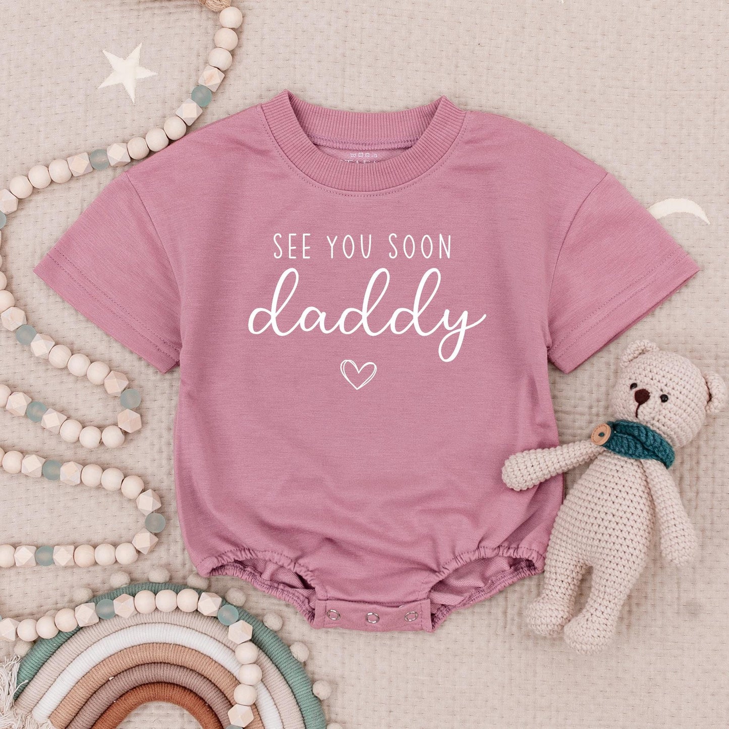 See You Soon Daddy Baby Announcement Romper Pregnancy Reveal Outfit Modern Minimalist Black Print Cotton Soft Newborn Gift