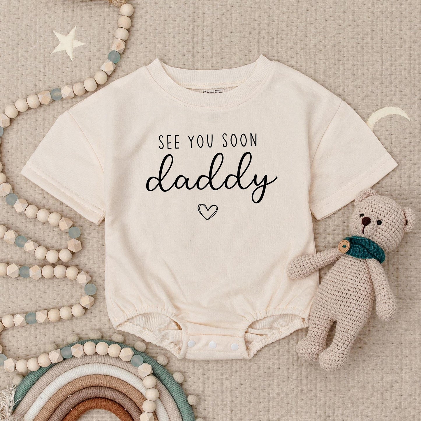 See You Soon Daddy Baby Announcement Romper Pregnancy Reveal Outfit Modern Minimalist Black Print Cotton Soft Newborn Gift