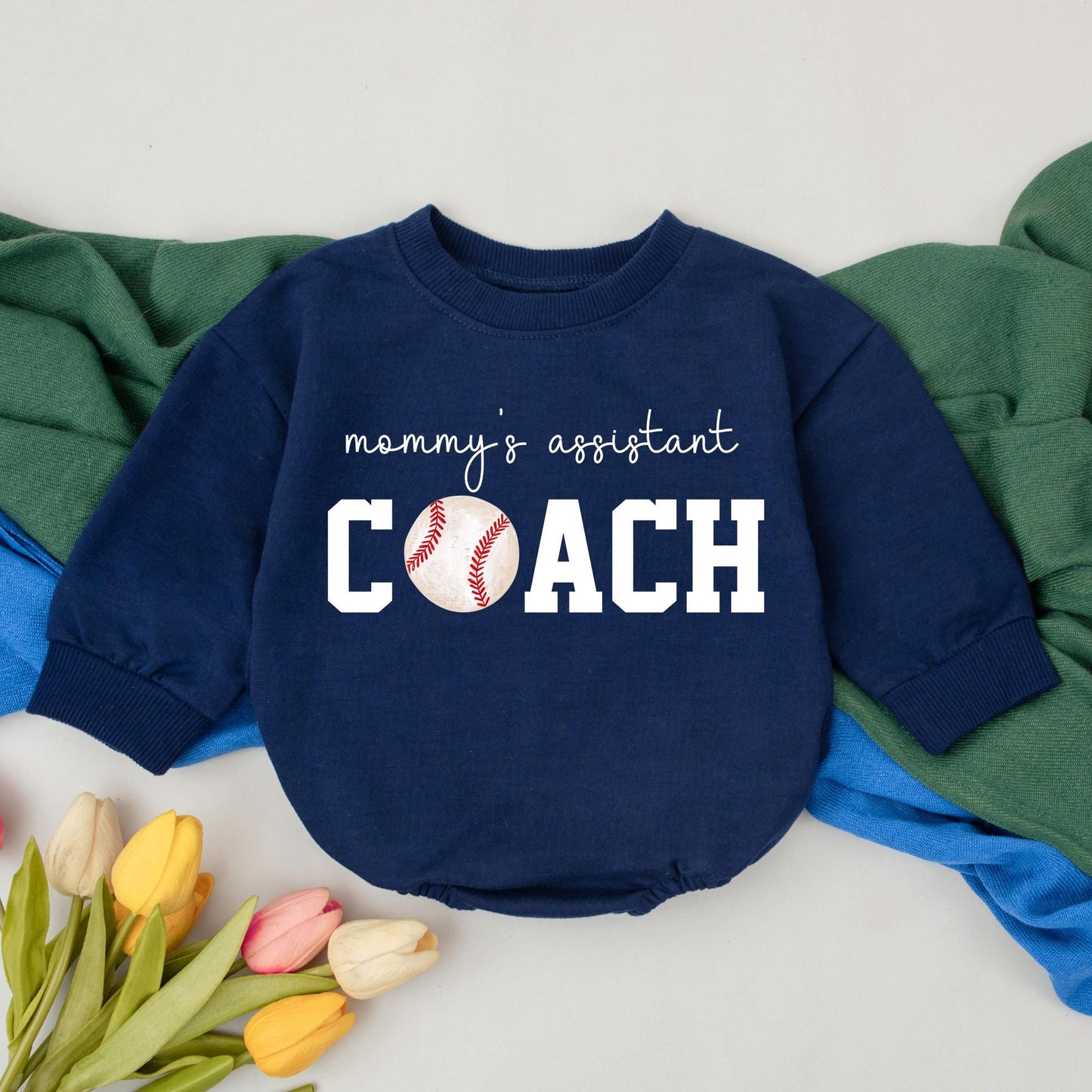Baby's 'Mommy's Assistant Coach' Romper: Baseball Outfit for Baby Girl or Boy, Cute Sports Gift, Baseball Baby Shower Present