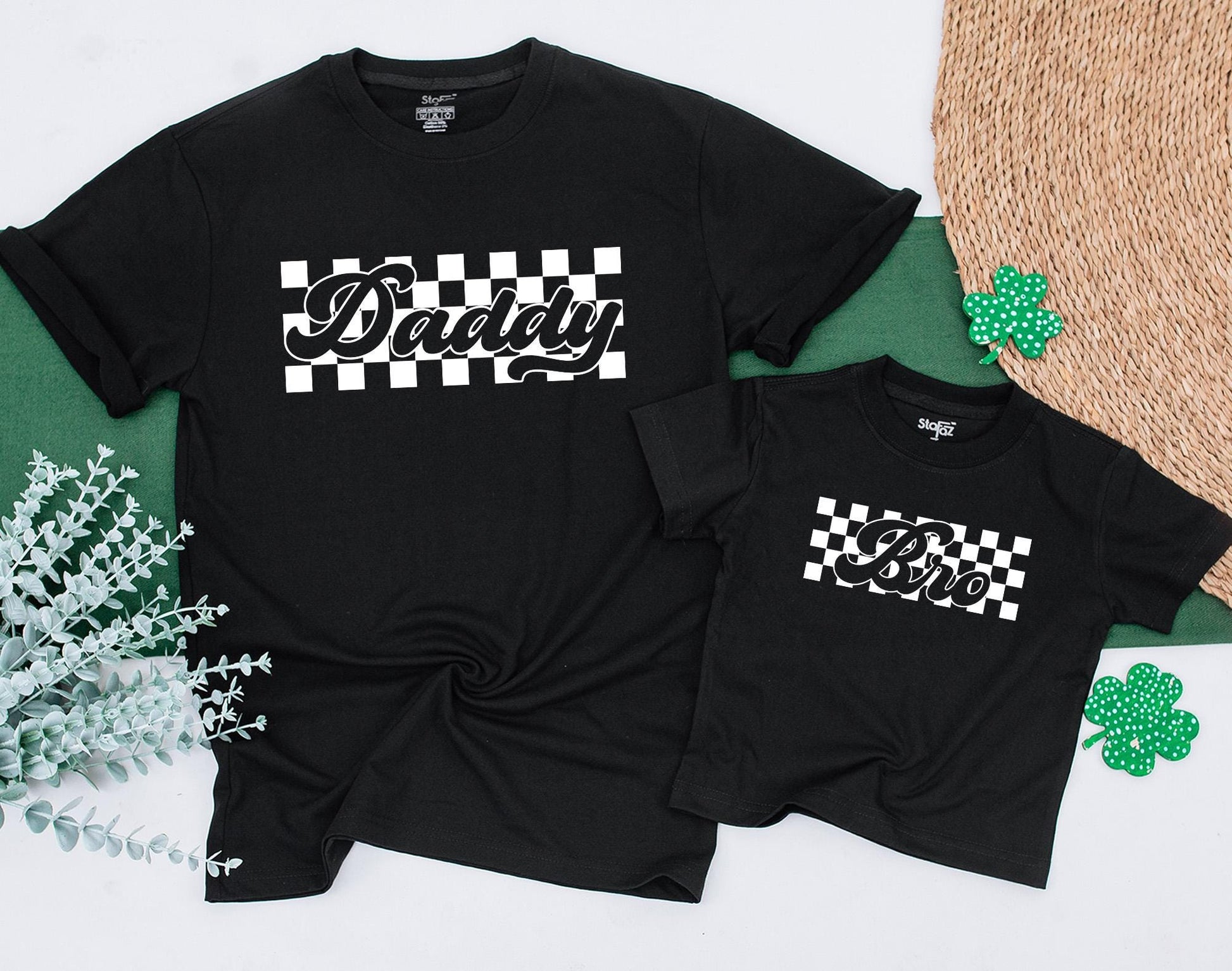 Retro Checkered Family Shirts Mommy and Me Baby Bodysuit Matching Outfits Distressed Tees