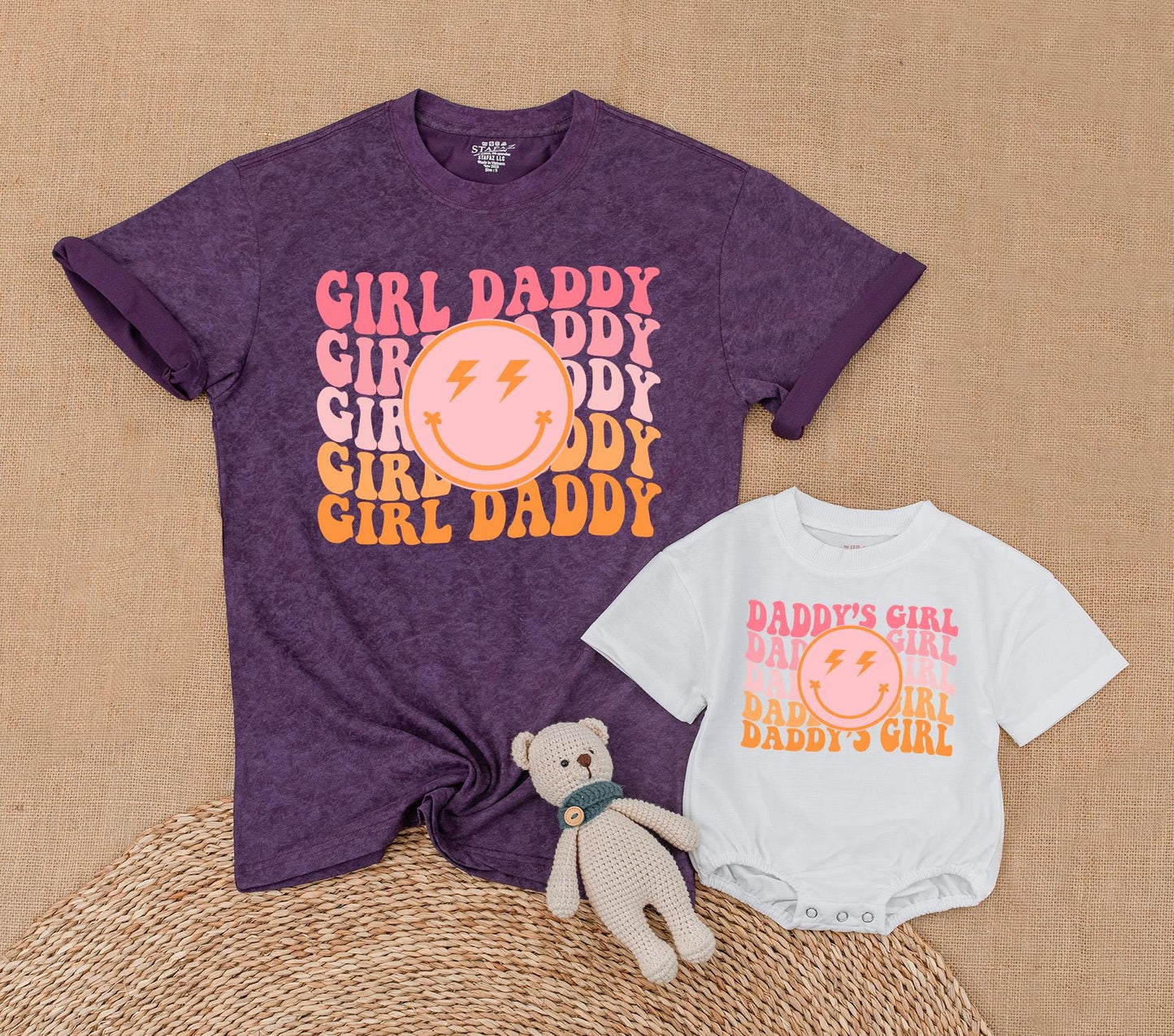 Matching Daddy's Girl & Dad Retro Smiley Face Checkered Shirts Baby & Toddler Outfits Gift for Daughter