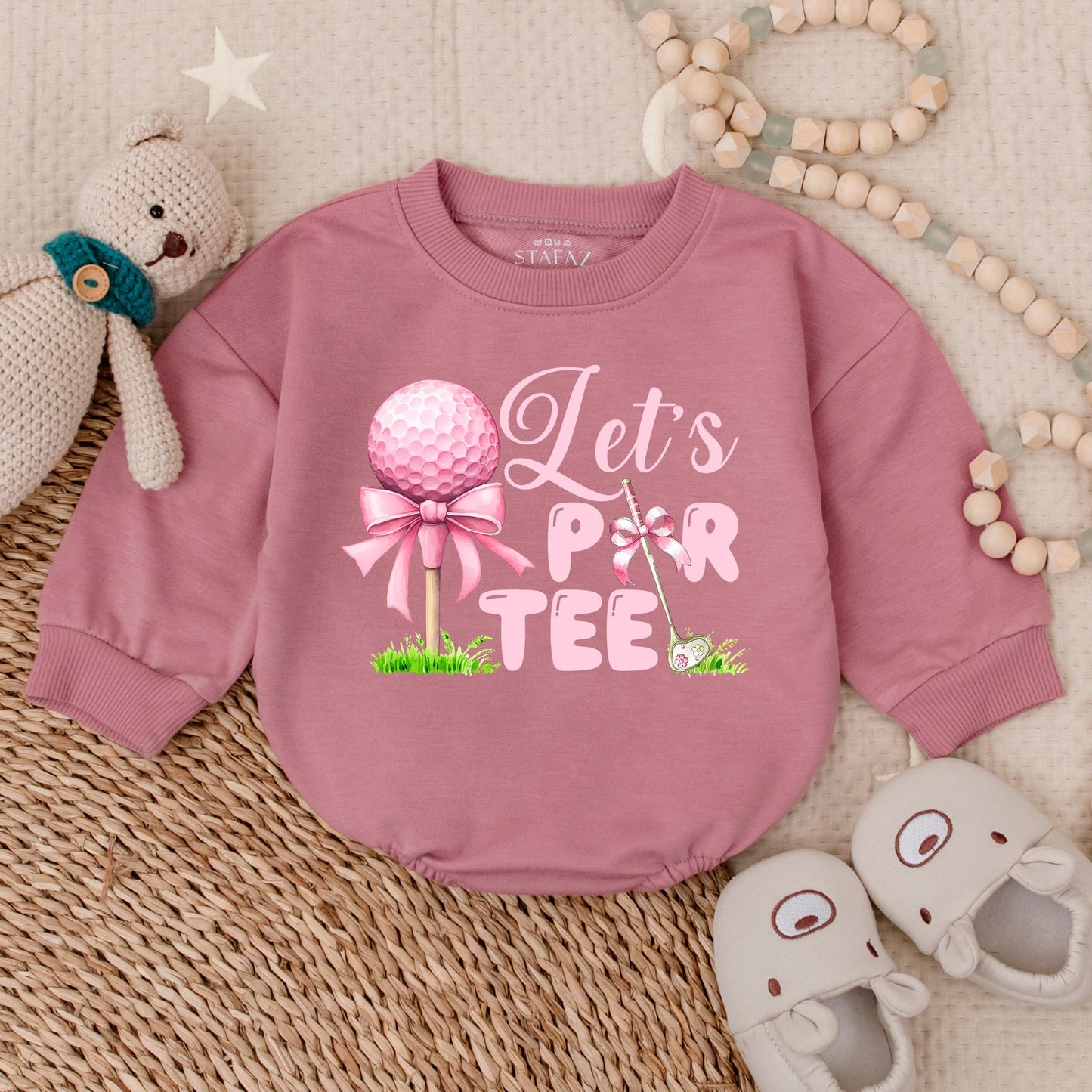 Adorable Girls Let's Par Tee Pink Golf Cart Bubble Romper Toddler Golf Outfit Comfortable Birthday Party Tee Shirt Playwear