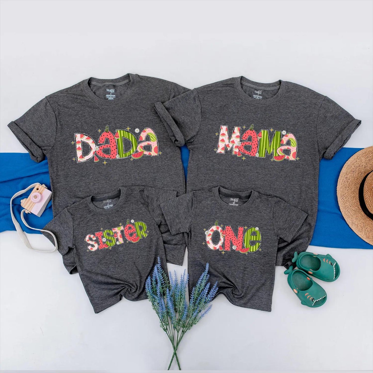 Matching Watermelon Family Birthday Outfit: First Birthday Bubble Romper & Toddler Tee, Summer Fruit Party, Baby Girl's 1st Look
