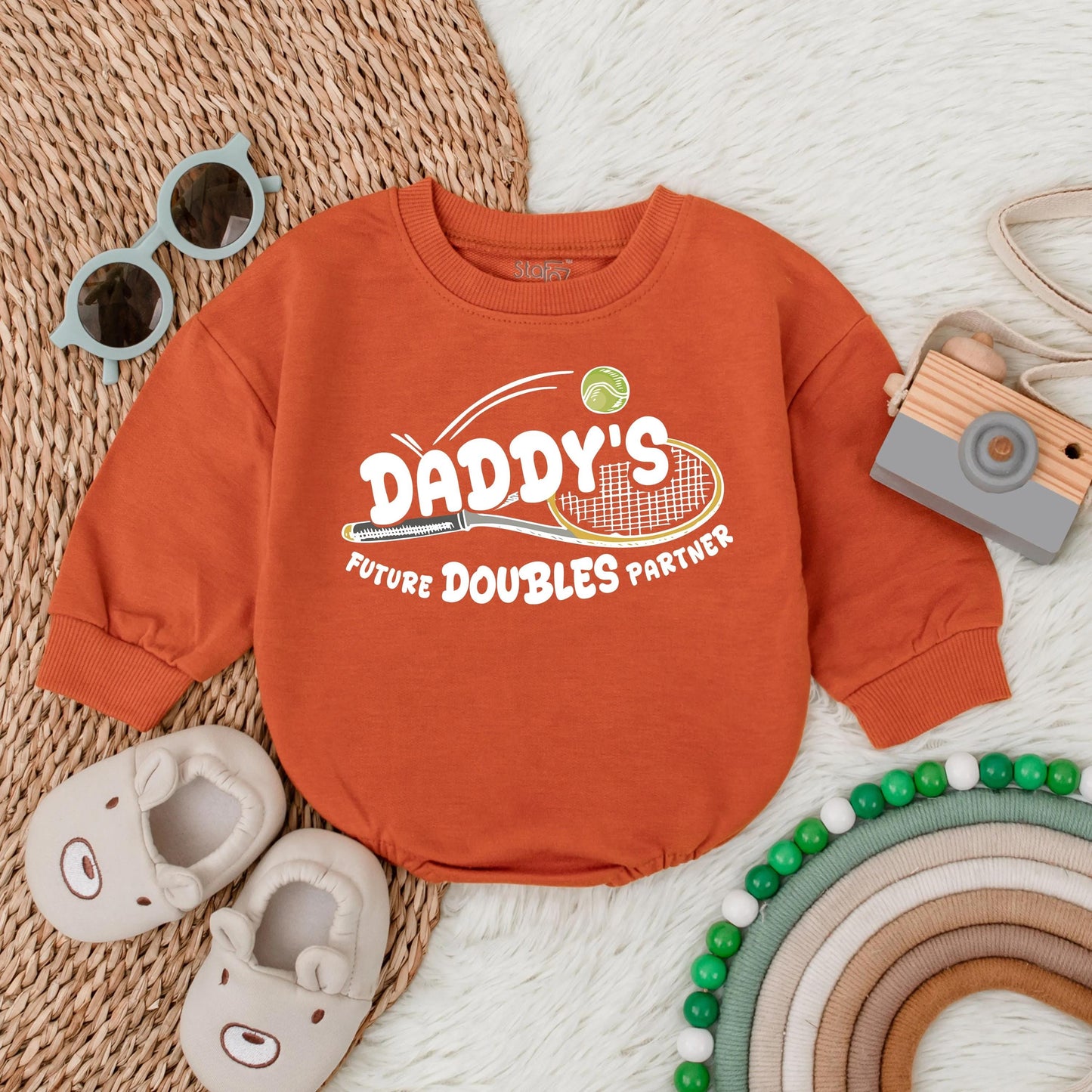 Daddy's Future Doubles Partner Baby Romper Tennis Outfit for Little Champions & Father's Day Gift