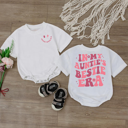 In My Auntie's Bestie Era Baby Bodysuit Cute Retro Aunt Gift for Baby Girl Newborn Romper Sweet Auntie Niece Outfit Cotton Comfort