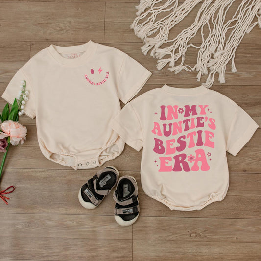 In My Auntie's Bestie Era Baby Bodysuit Cute Retro Aunt Gift for Baby Girl Newborn Romper Sweet Auntie Niece Outfit Cotton Comfort