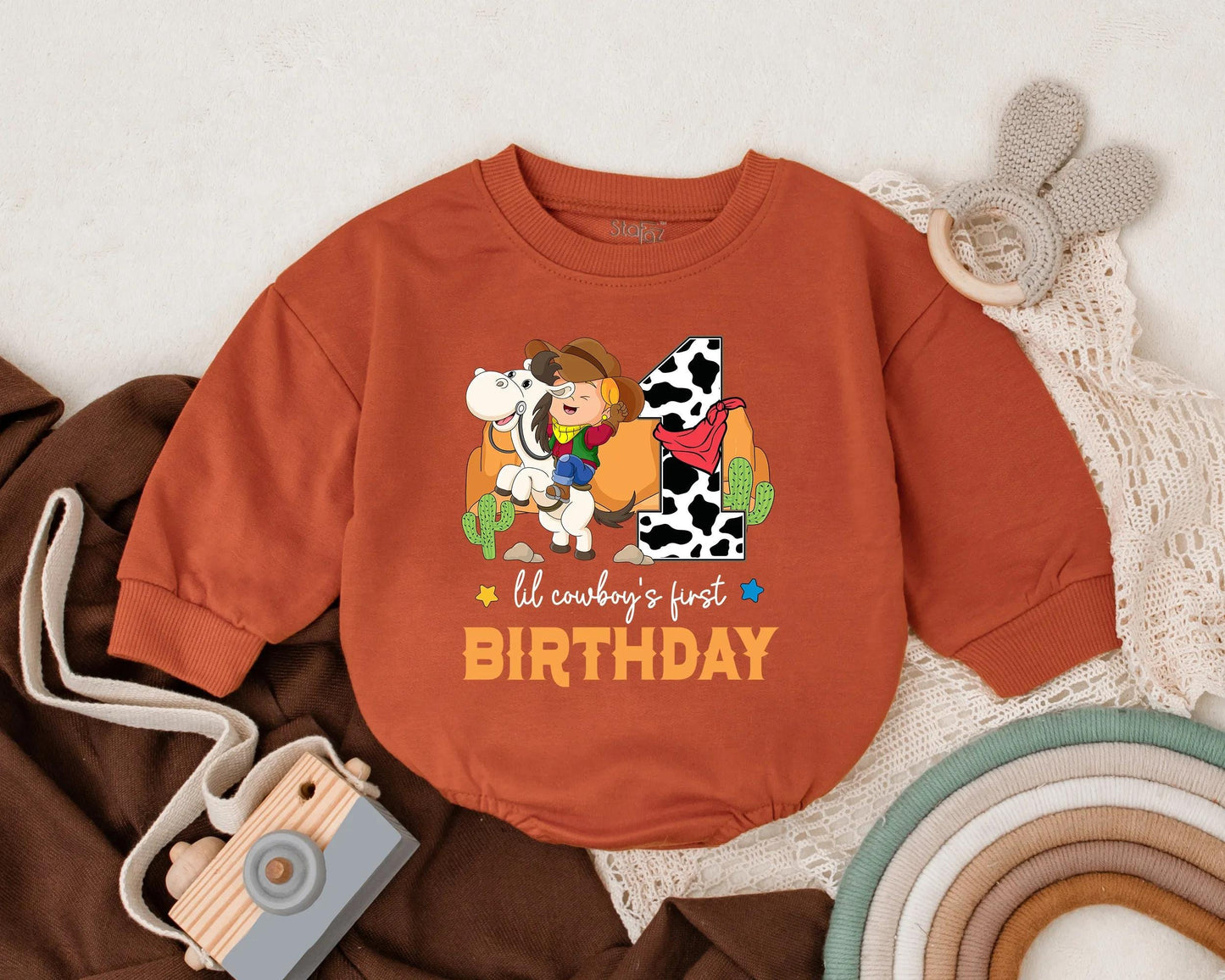 Cowboy First Birthday Outfit Boy 1st Birthday Western Theme Bodysuit Lil Cowboy Party T-shirt Bubble Romper Baby Boy Gift Adorable Rodeo Celebration