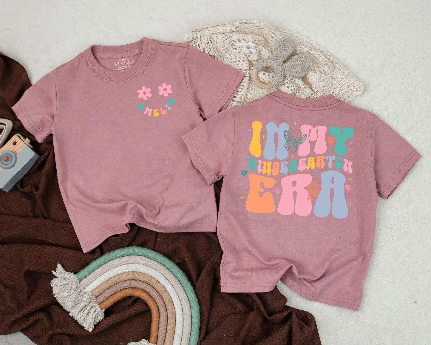 Personalized Kindergarten Era Shirt for Toddler Girl - Back to School Tee with Custom Name - First Day of Preschool Outfit - Retro Style