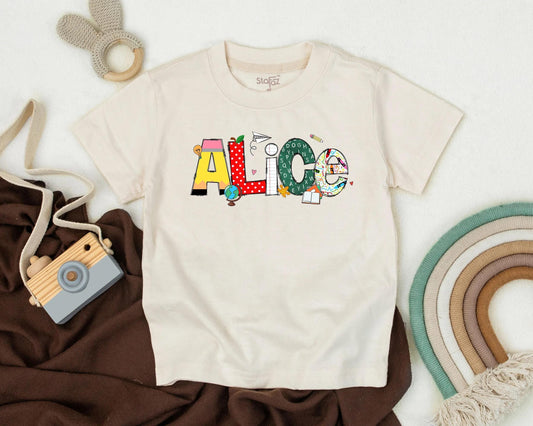 Custom Name Toddler Girl Back to School Shirt Preschool Outfit School Theme Kids Tee Teacher Gift Idea Soft Cotton