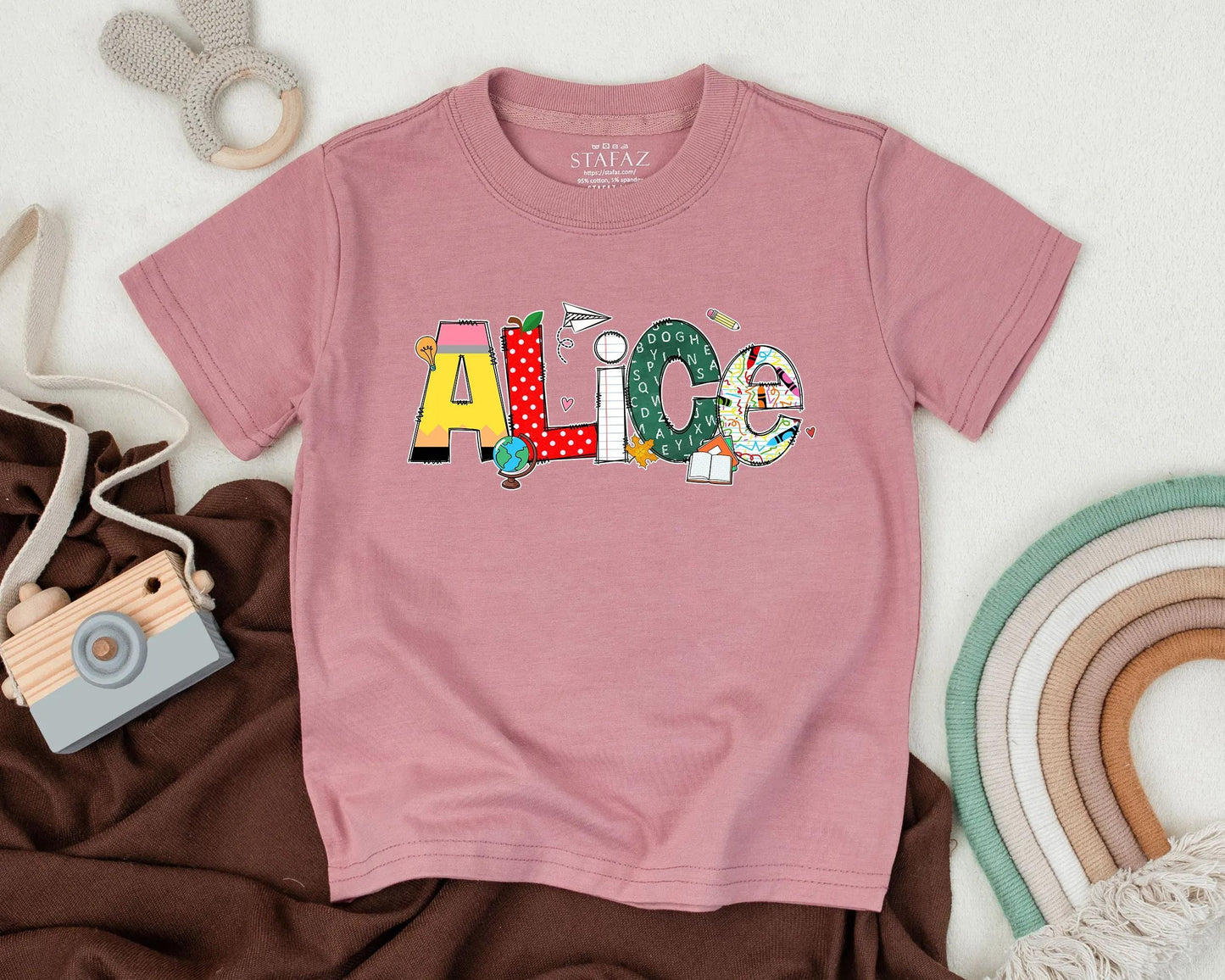 Custom Name Toddler Girl Back to School Shirt Preschool Outfit School Theme Kids Tee Teacher Gift Idea Soft Cotton