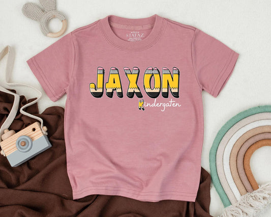 Custom Pencil Name Kindergarten Shirt for Boys First Day of School Toddler Tee