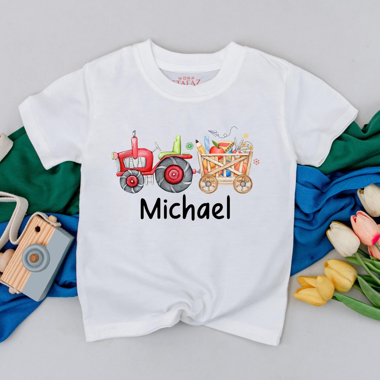Personalized Name Tractor Shirt Boys Back to School Toddler Tee Preschool Farm Theme First Day of School Outfit Custom