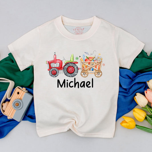 Personalized Name Tractor Shirt Boys Back to School Toddler Tee Preschool Farm Theme First Day of School Outfit Custom