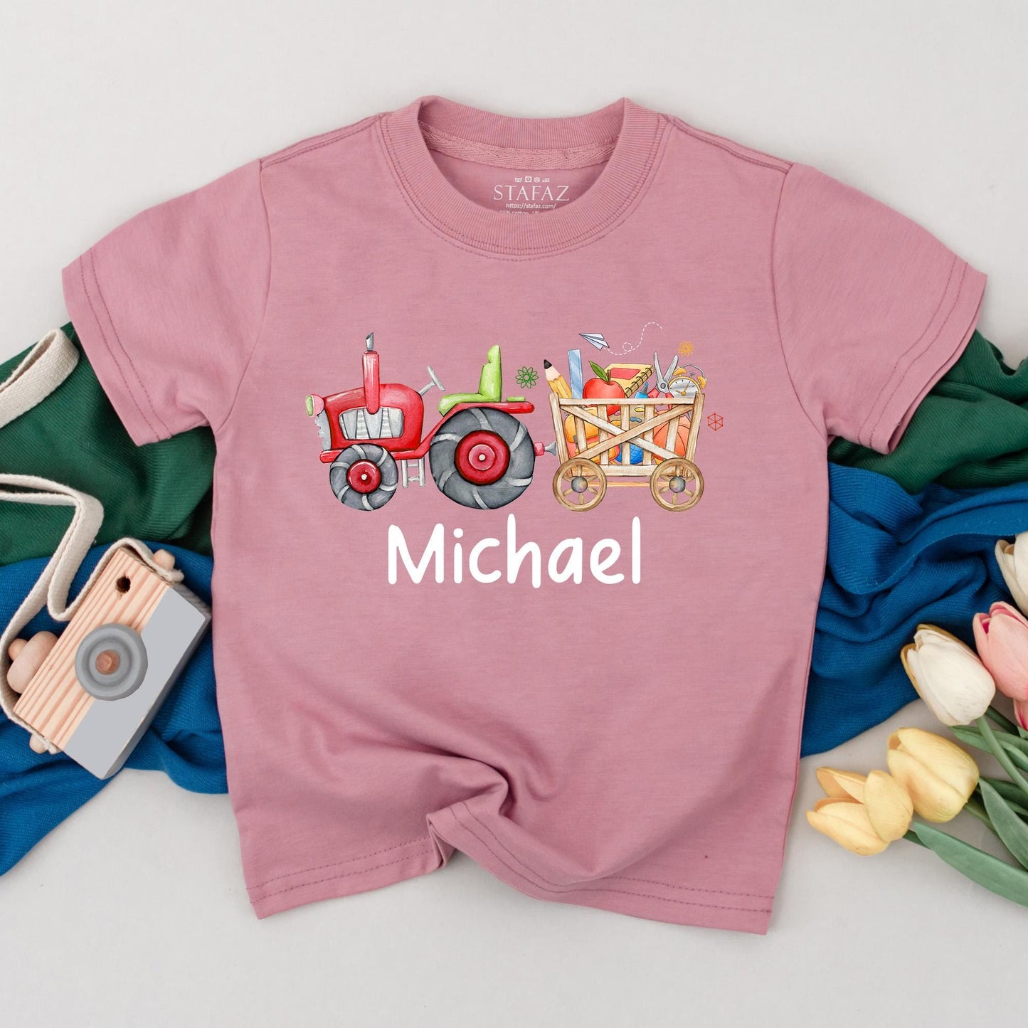 Personalized Name Tractor Shirt Boys Back to School Toddler Tee Preschool Farm Theme First Day of School Outfit Custom