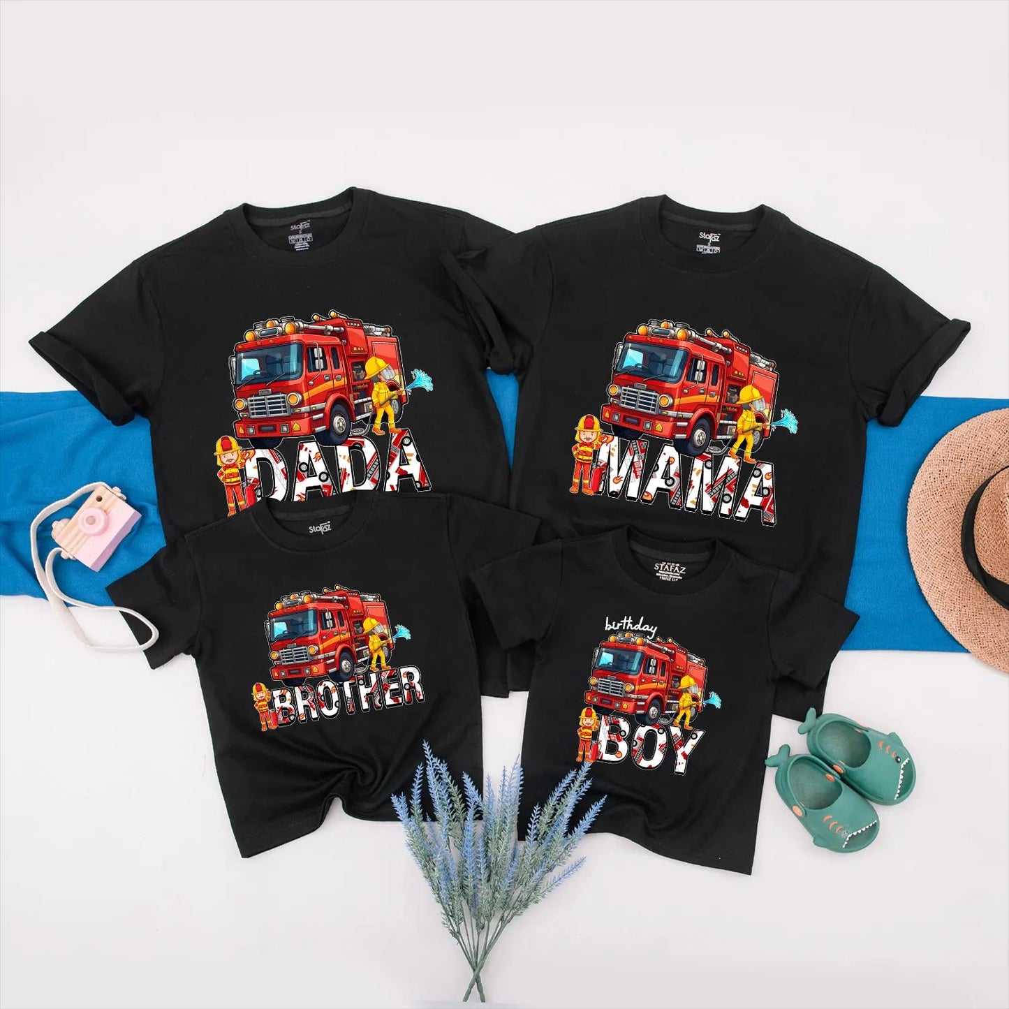 Matching Fire Truck Family Birthday Shirts for Birthday Boy Dada Mama Brother Firefighter Party Outfits