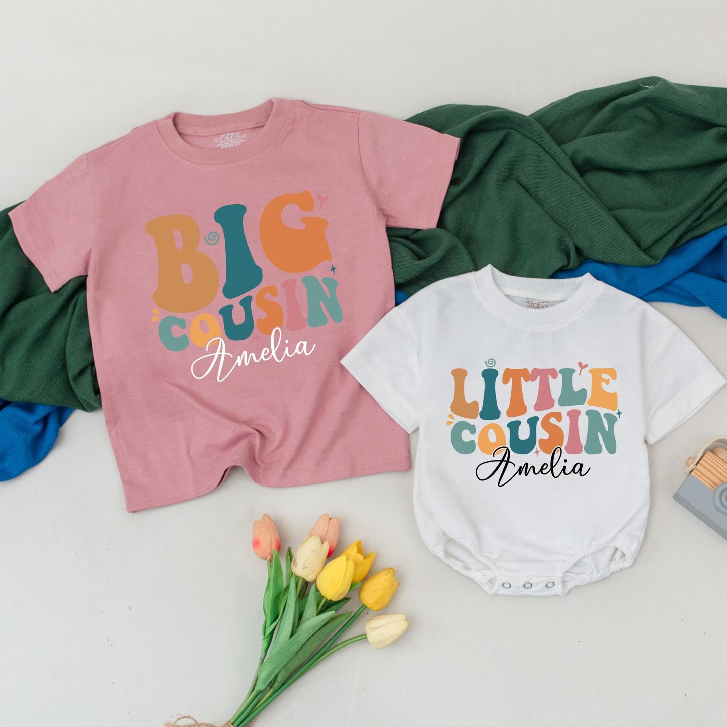 Personalized Big Middle Little Cousin Matching Shirts - Custom Name Cousin Crew Outfits - Sibling Birthday Gift - Baby Toddler Announcement