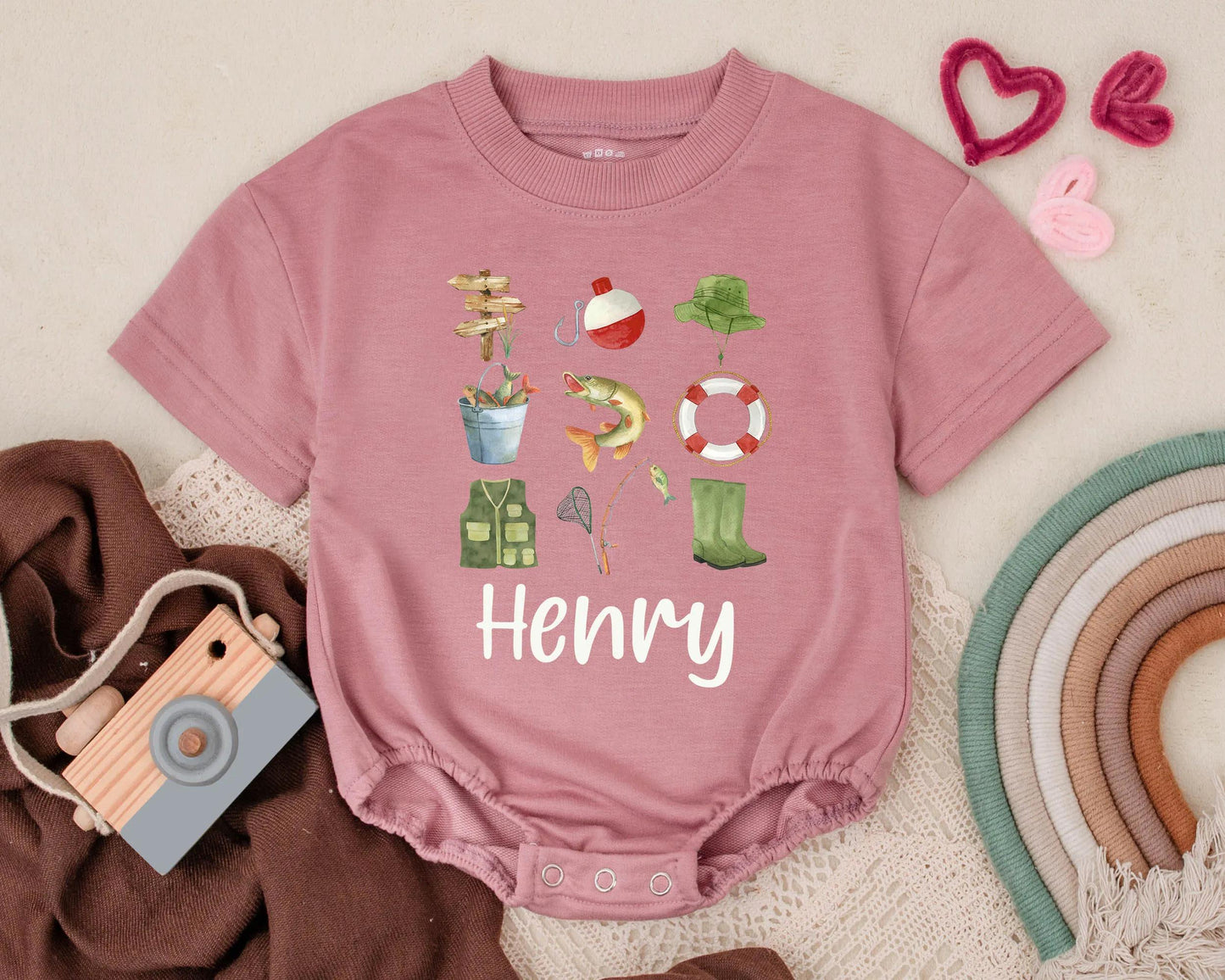 Personalized Baby Boy Fishing Bubble Romper Outdoor Adventure Outfit Custom Father's Day Gift Infant Boy Camping Clothes