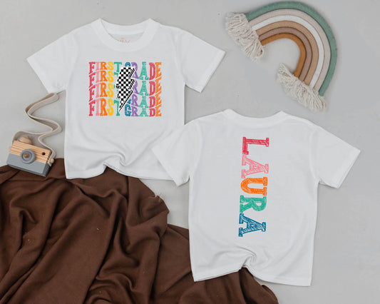 Personalized First Grade Rainbow Lightning Bolt Shirt for Girls or Boys - 1st Grade Name Tee Back to School Gift