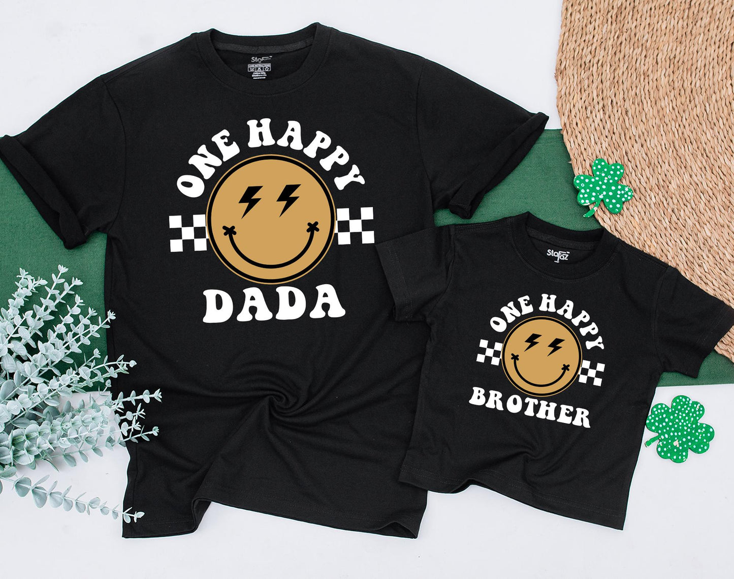 One Happy Dude First Birthday Matching Family Sweatshirt and Bodysuit Outfit with Cute Smile Face Design for Baby Mom Dad Gift Celebration