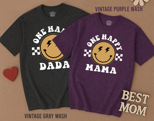 One Happy Dude First Birthday Matching Family Sweatshirt and Bodysuit Outfit with Cute Smile Face Design for Baby Mom Dad Gift Celebration