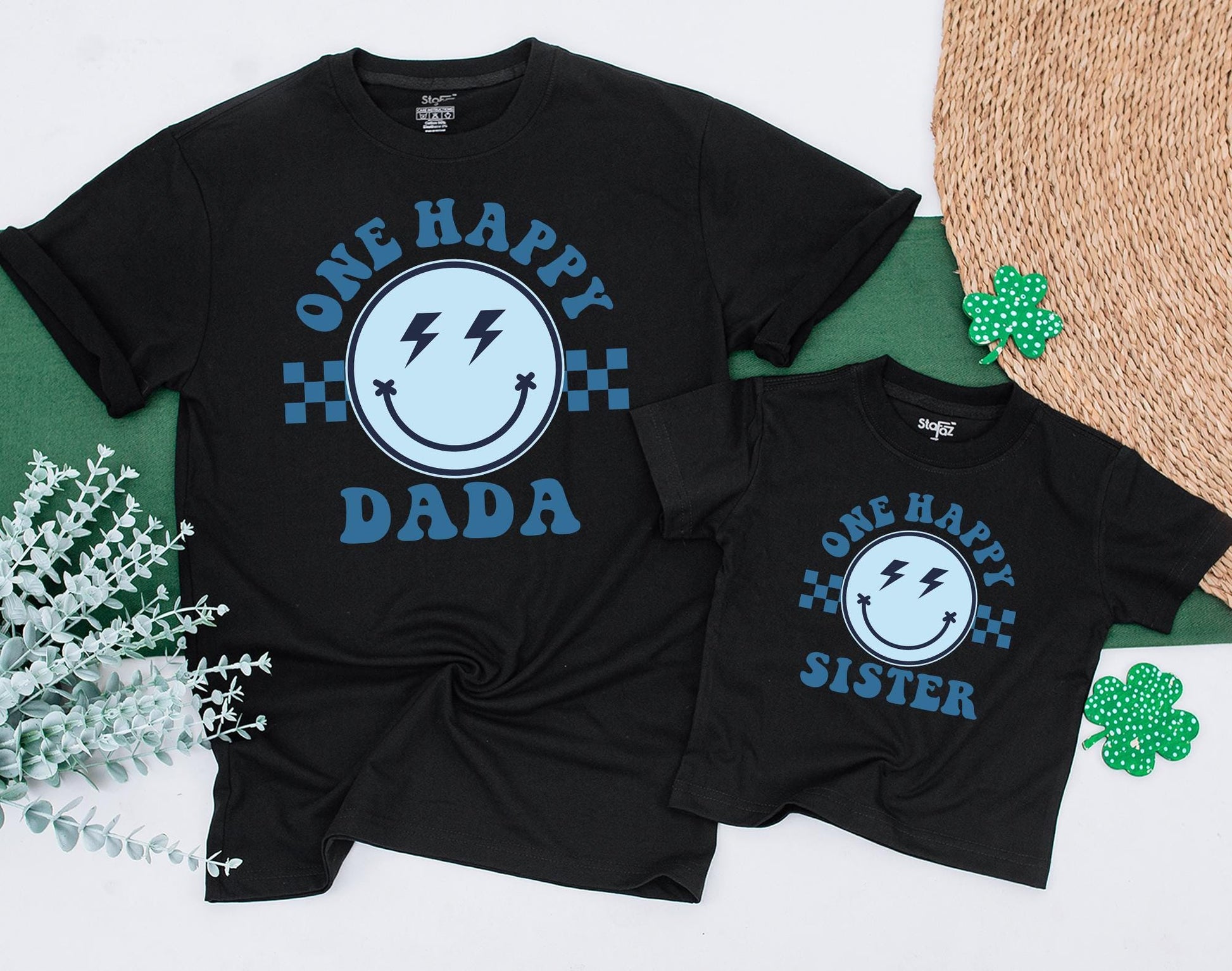 Matching One Happy Dude 1st Birthday Family Shirt Outfit, Retro Smiley Face Design for Baby Boy's First Birthday Party, Groovy Theme