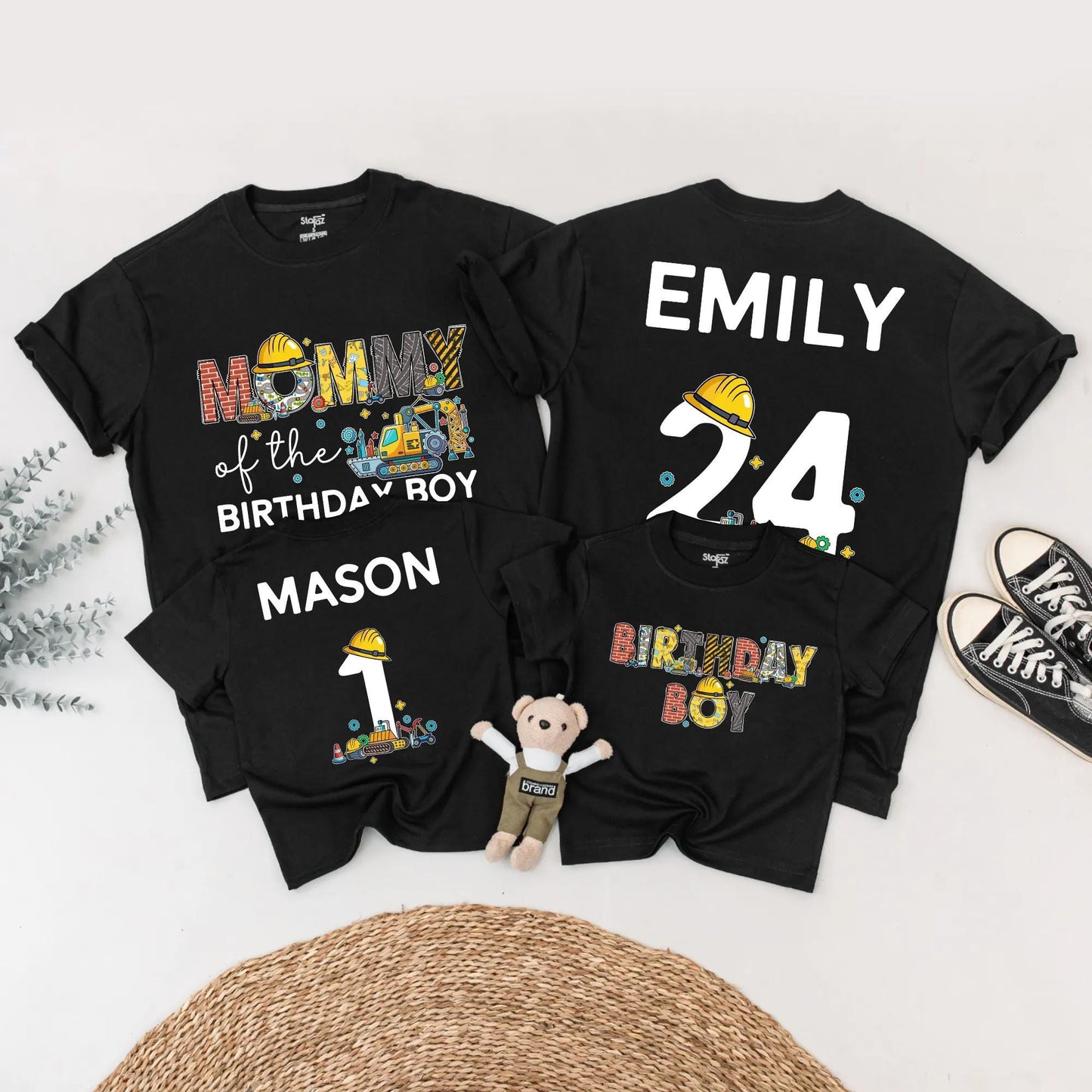 Birthday Boy Construction Crew Shirt, Digger Truck Party Outfit for Baby, Toddler and Kids, Brick Letter Name Tee, Matching Family Builder Celebration!
