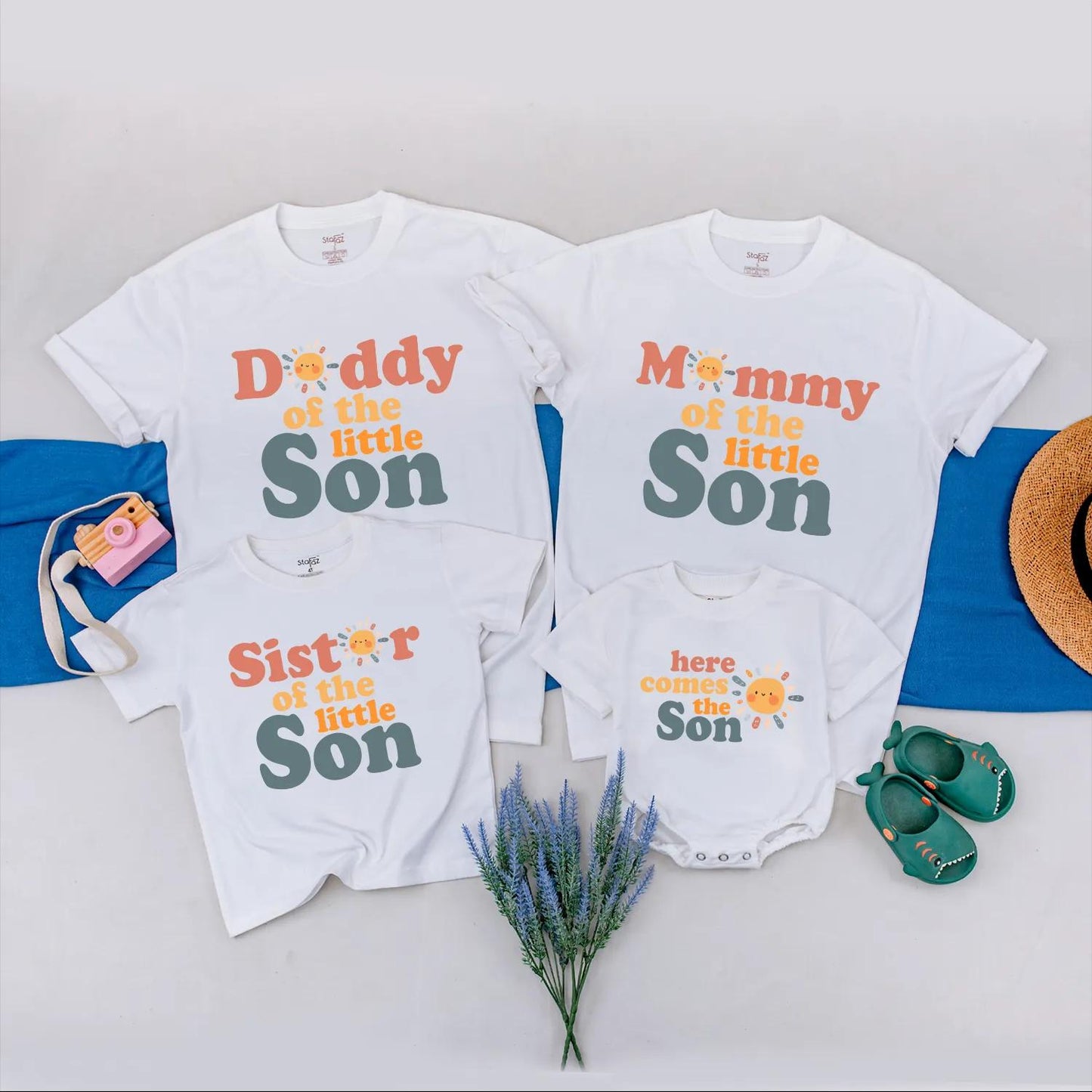 Here Comes The Son Matching Sun Birthday Shirts for Baby Boy Mommy Daddy Sister Summer Party Family Tees