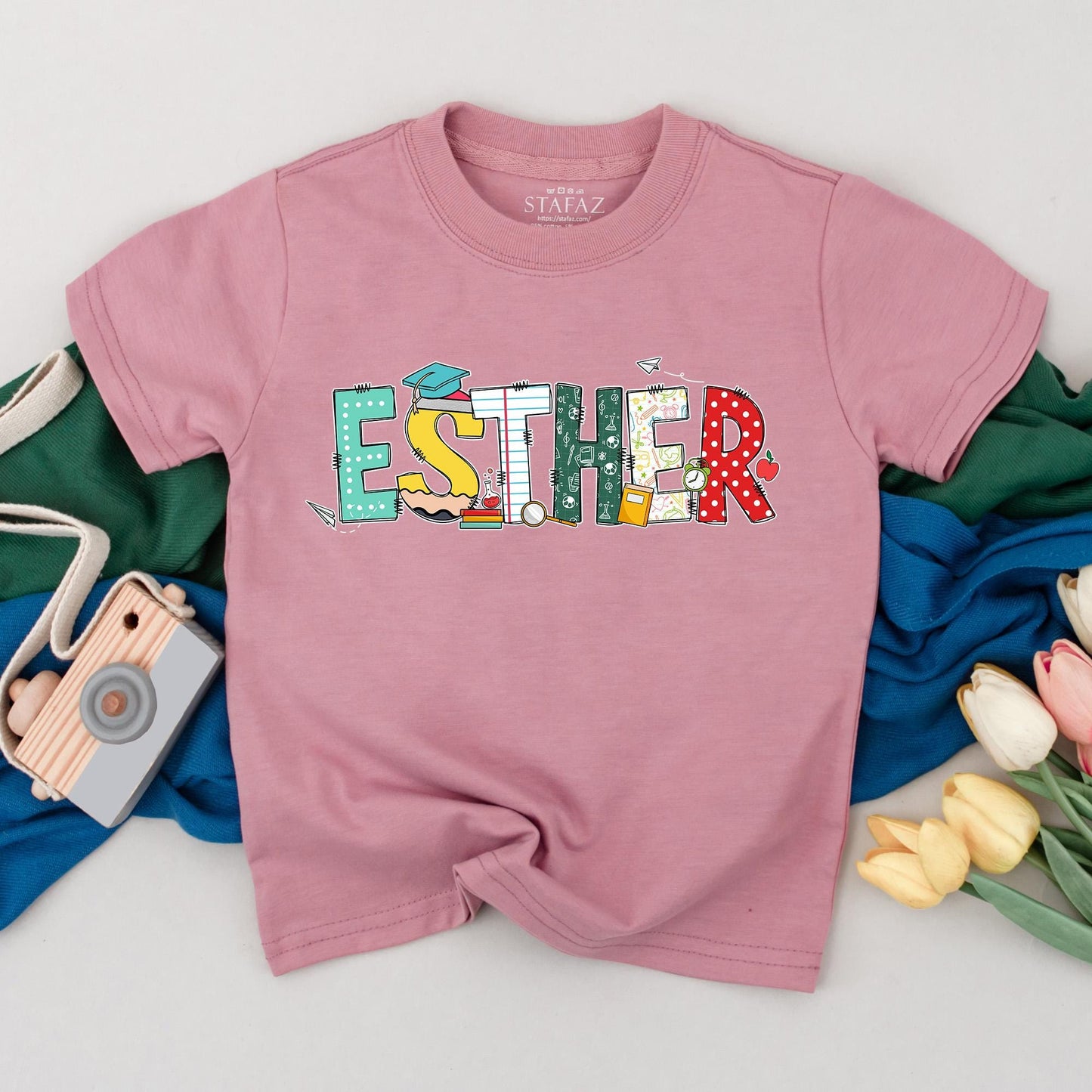 Personalized Back to School Shirt Custom Name Kids Tee Preschool Boy Kindergarten Girl Outfit First Day School Clothes Cute Personalized Name on Sleeve 135