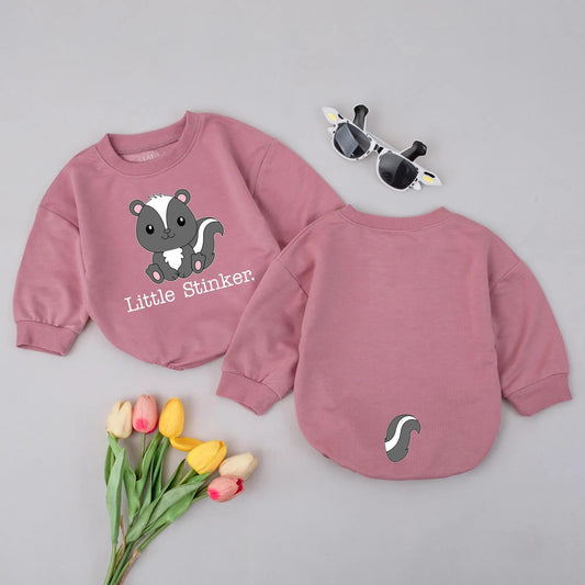 Funny Skunk Baby Bubble Romper 'Little Stinker' Outfit, Cute Animal Print Baby Clothes, Gender Neutral Gift, Newborn Romper