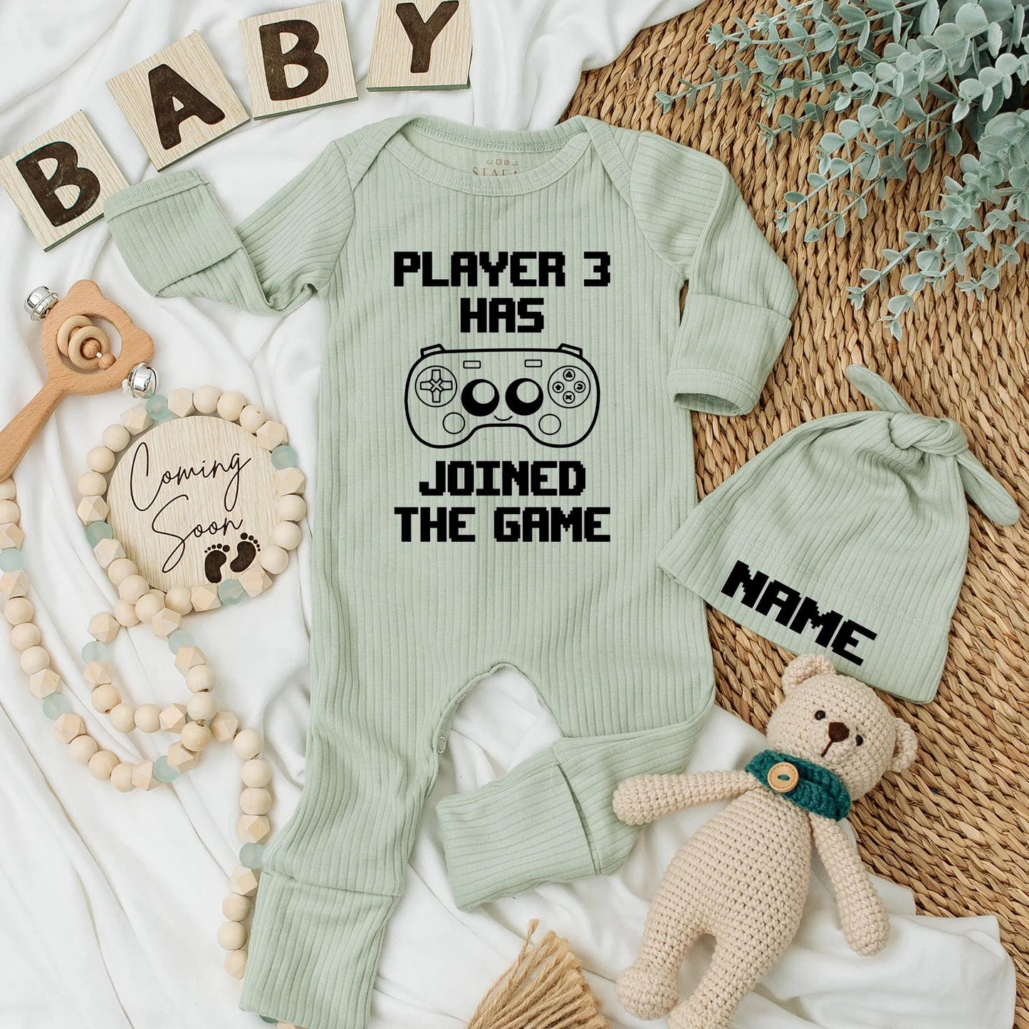 Player 3 Joined the Game Newborn Bodysuit - Funny Gamer Baby Outfit, Nerdy Coming Soon Clothes, Unique Baby Shower Gift, Soft Cotton 130 chars