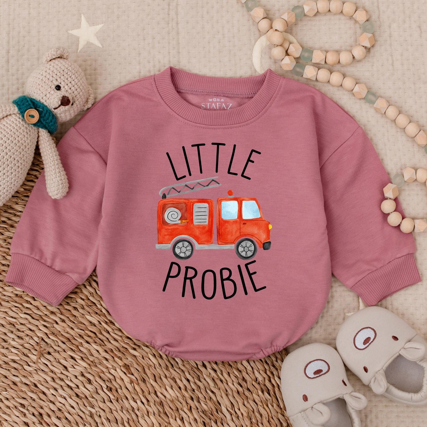 Custom Firetruck T-shirt Bubble Romper for Baby Boys Little Probie Firefighter Outfit Newborn Shower Gift Soft Cotton Bodysuit Apparel