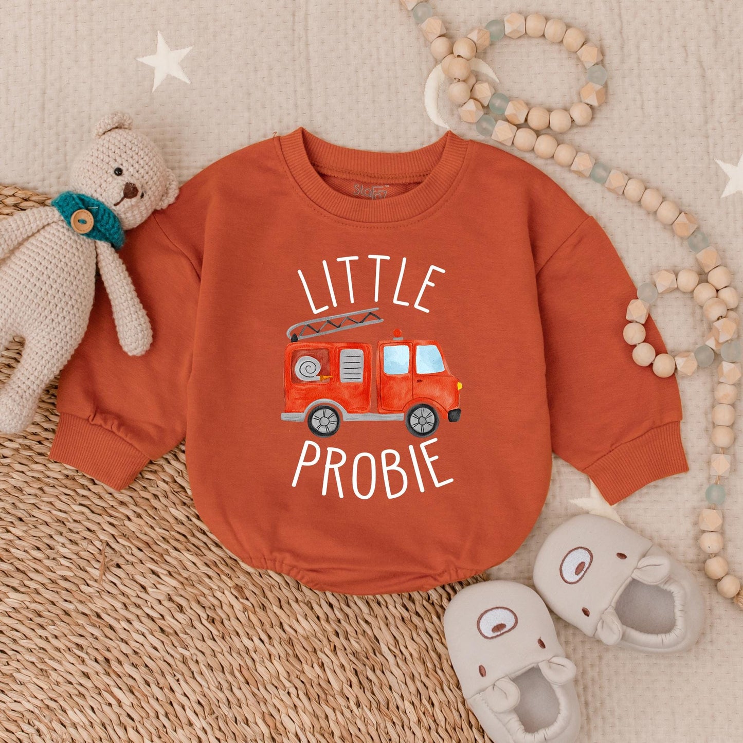 Custom Firetruck T-shirt Bubble Romper for Baby Boys Little Probie Firefighter Outfit Newborn Shower Gift Soft Cotton Bodysuit Apparel