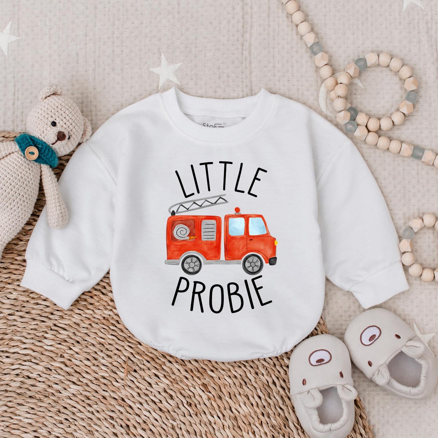 Custom Firetruck T-shirt Bubble Romper for Baby Boys Little Probie Firefighter Outfit Newborn Shower Gift Soft Cotton Bodysuit Apparel