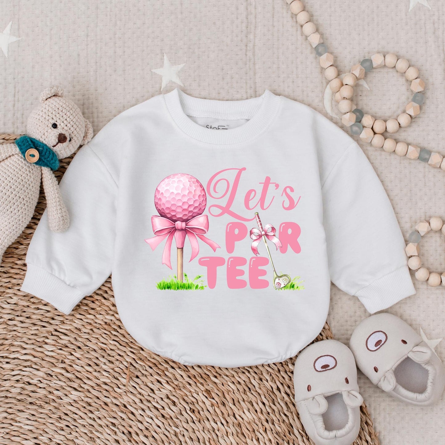 Adorable Girls Let's Par Tee Pink Golf Cart Bubble Romper Toddler Golf Outfit Comfortable Birthday Party Tee Shirt Playwear