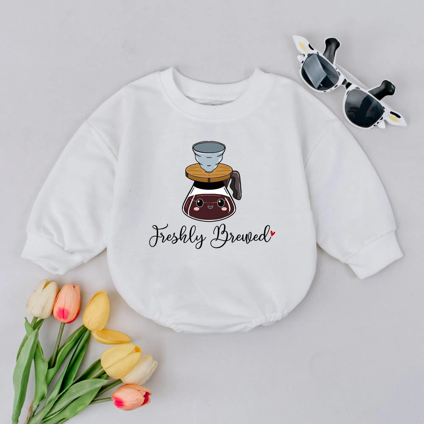 Freshly Brewed T-shirt Bubble Romper Cute Coffee Pun Newborn Baby Outfit Barista Baby Shower Gift Reveal Clothes