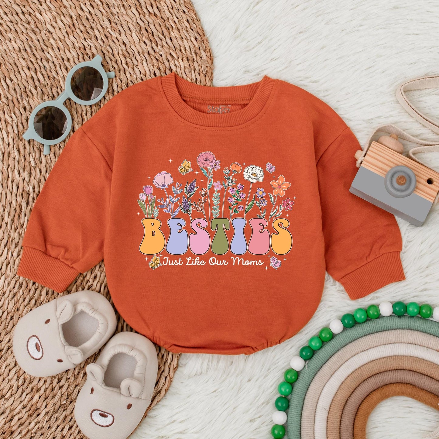 Besties Just Like Our Moms Flower Bubble Romper Newborn Best Friends Outfit Retro Baby Bodysuit Cute Baby Shower Gift