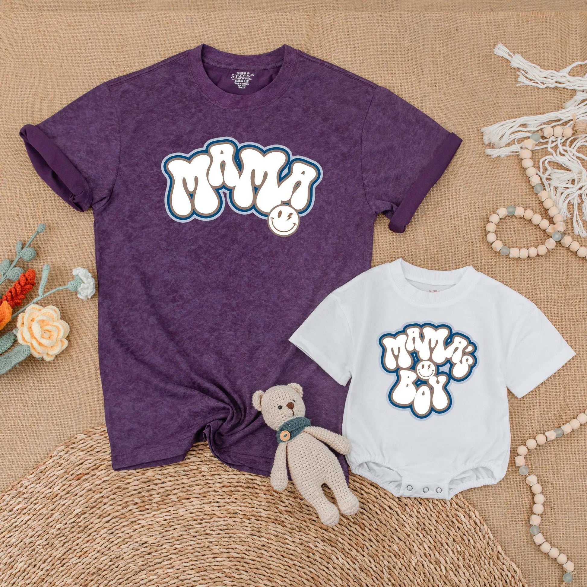 Mama and Son Matching Mother's Day Outfits, Cozy Shirt and Bubble Romper Set for New Mom and Baby Boy First Mothers Day Gift