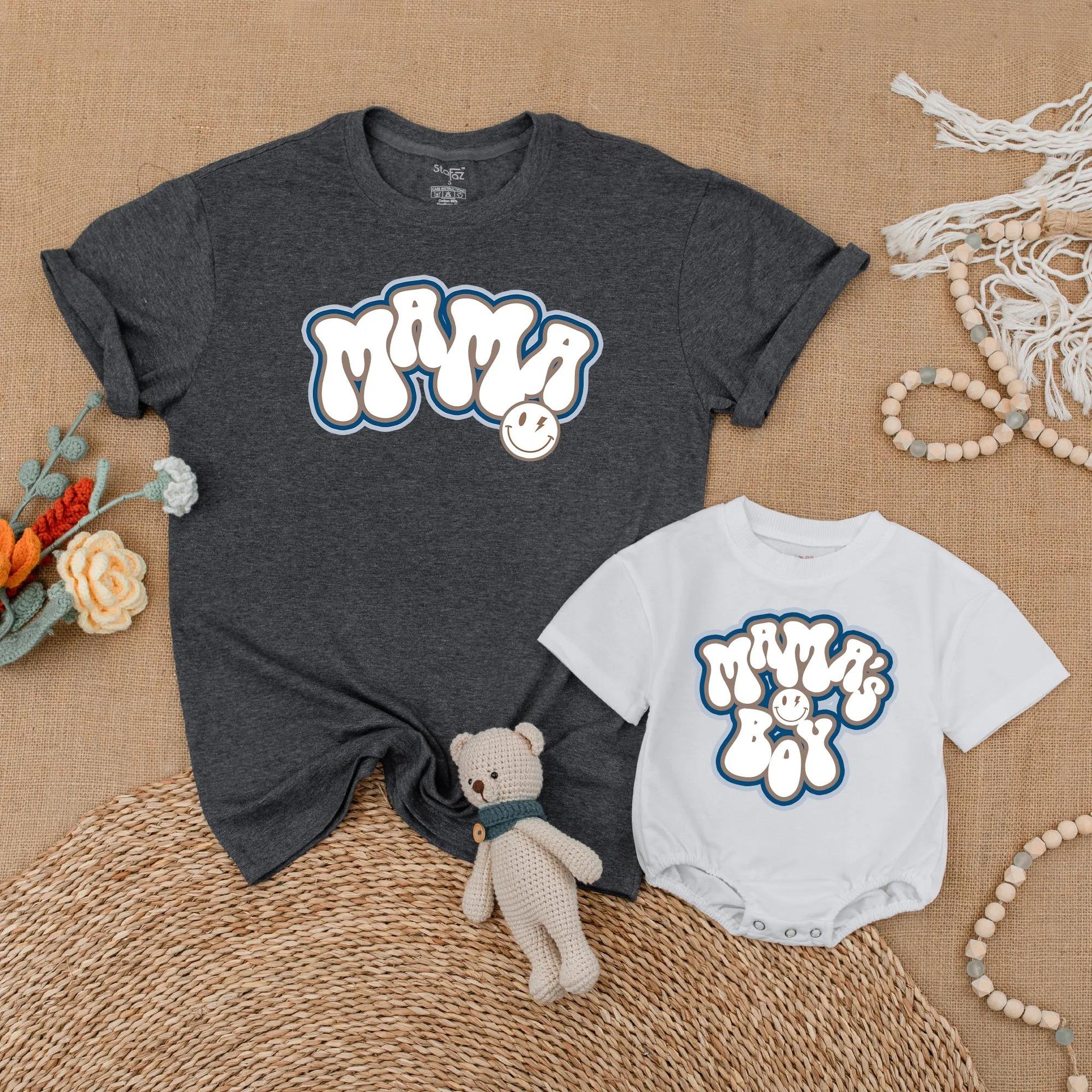 Mama and Son Matching Mother's Day Outfits, Cozy Shirt and Bubble Romper Set for New Mom and Baby Boy First Mothers Day Gift