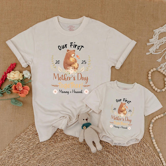 Personalized Beary Our First Mother's Day Together Matching Mom and Baby Shirt Comfortable Cotton Outfit for New Mommy and Infant Celebration Gift Idea