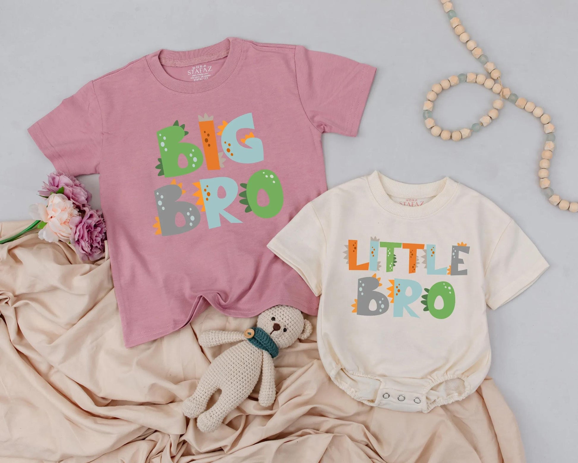 Matching Dinosaur 'Big Bro Little Bro' Shirts or Rompers, Baby & Toddler Brother Outfits, Cute Dino Clothes Gift
