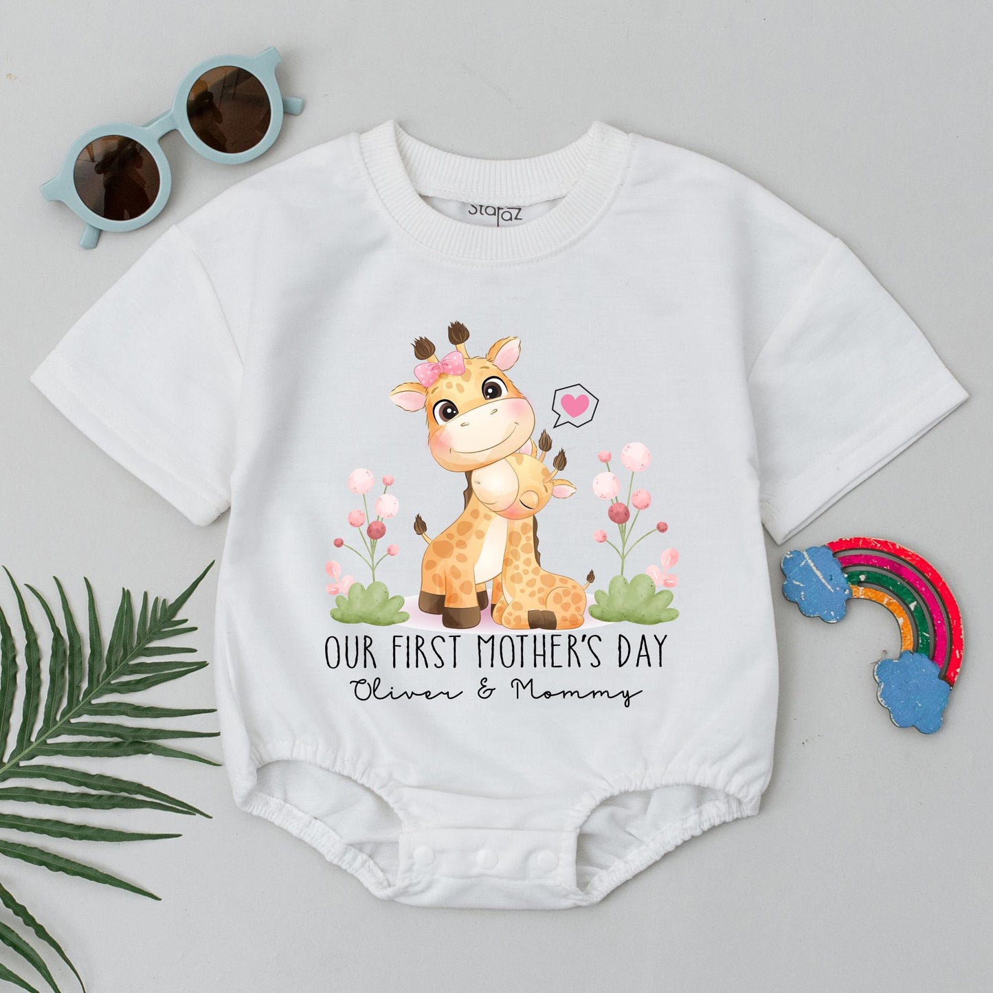 Personalized Mommy & Baby Giraffe Tees - Our First Mother's Day Outfit for New Moms, Cute Baby Announcement Gift, Comfortable Cotton