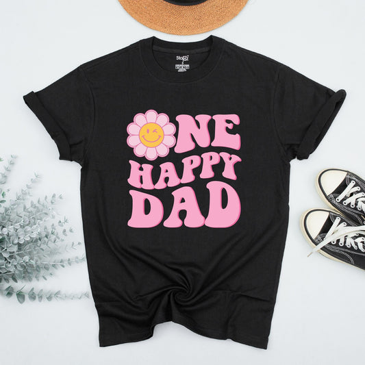 One Happy Girl Birthday Outfit Retro Pink Daisy Family T-Shirt First Birthday Girl Gift Custom Name Apparel