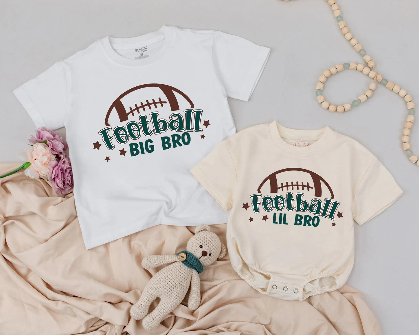 Matching Football Big Bro & Lil Bro Outfits, Fall Baby Boy Set, Sports Toddler Clothes, Brown & Green Graphic, Sibling Gift